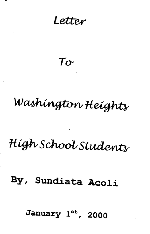 Letter To- WMMWH% High School Studenty By, Sundiata Acoli January 1°¢, 2000